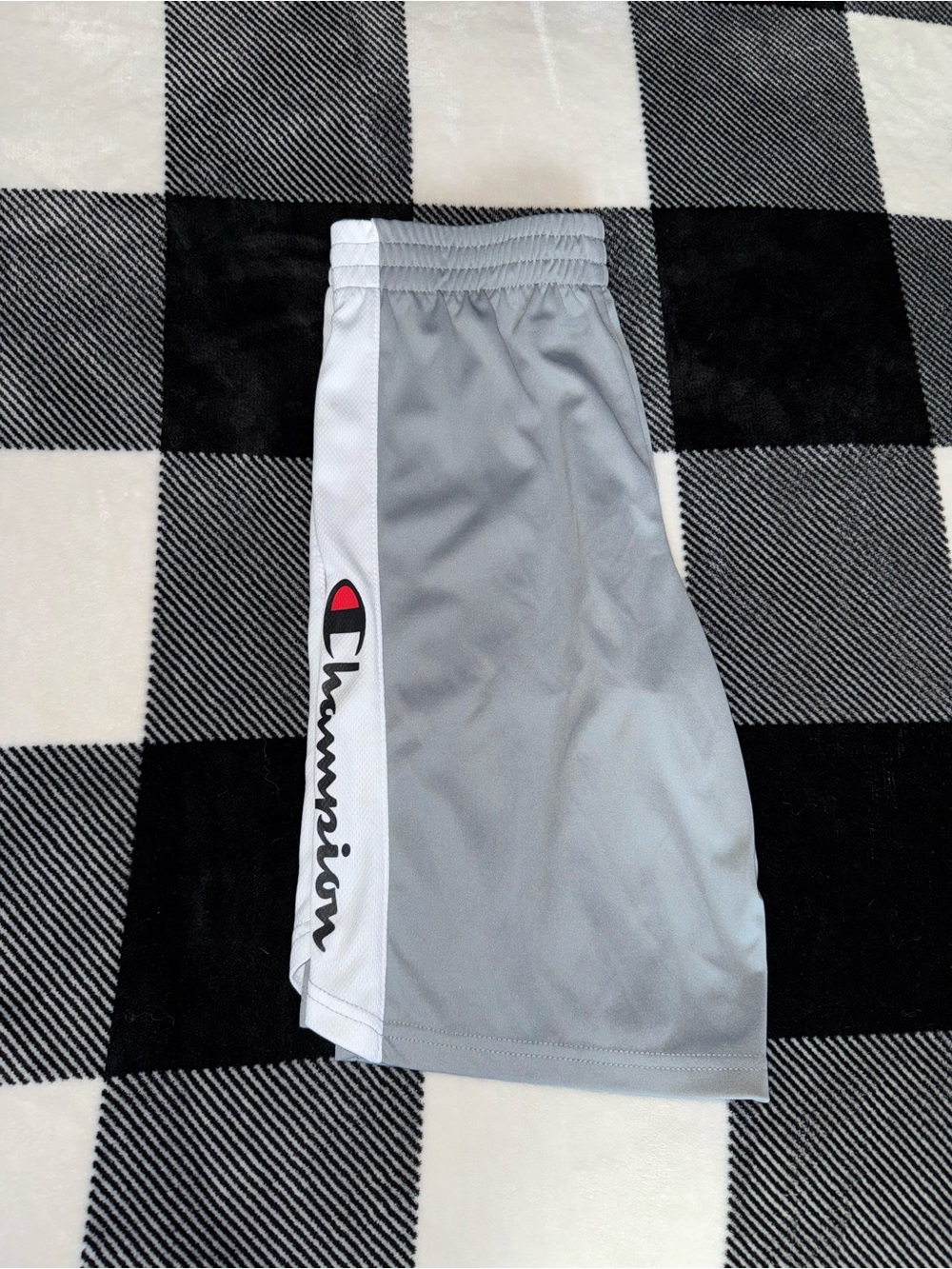 Champion Gray Mesh Athletic Shorts with White Side Panel and Logo